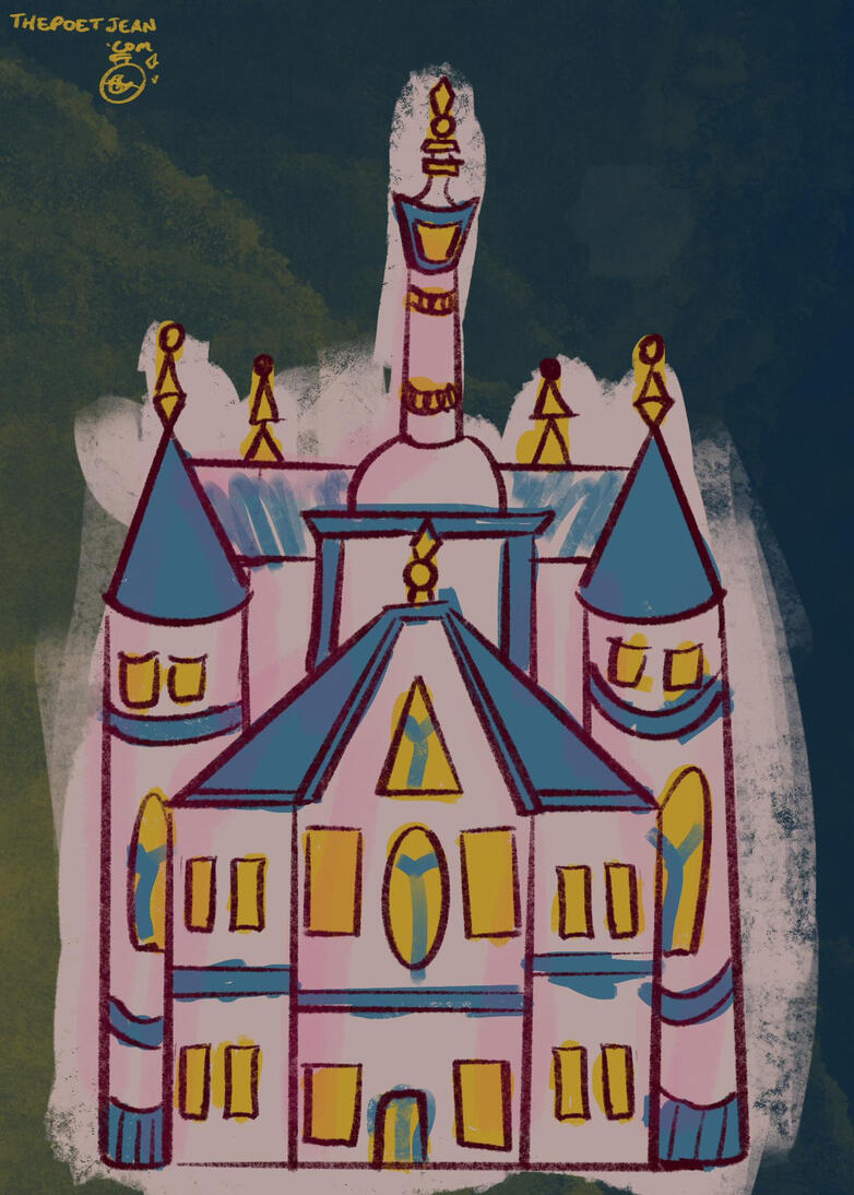 BLUE & GOLD TEMPLE: Temple-inspired drawing for an commission/art trade. JUNE 2019.