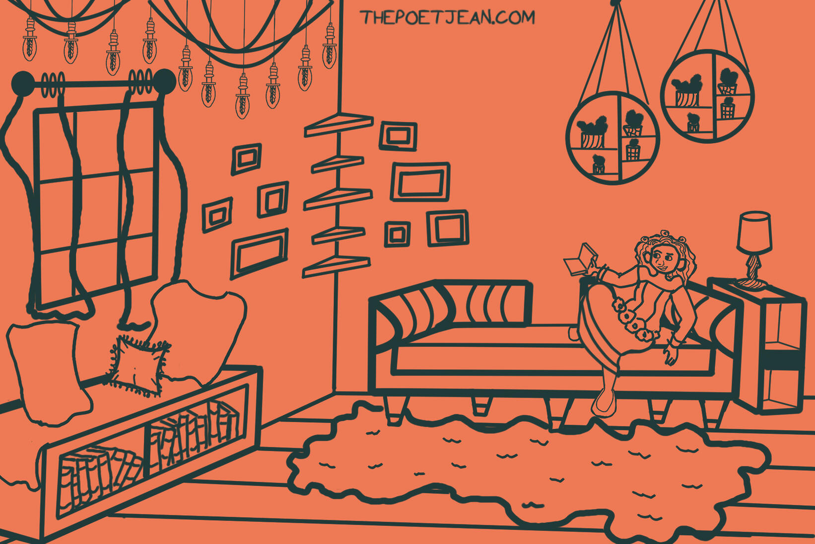 CHILL ROOM: Room practice and lineart. Wanted to practice props, poses & composition. JAN 2019.